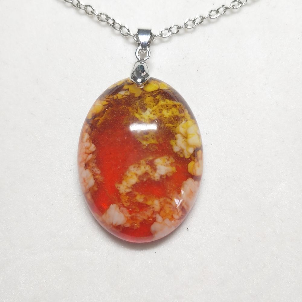 *Sale* Necklace Oval Yellow & Orange Resin
